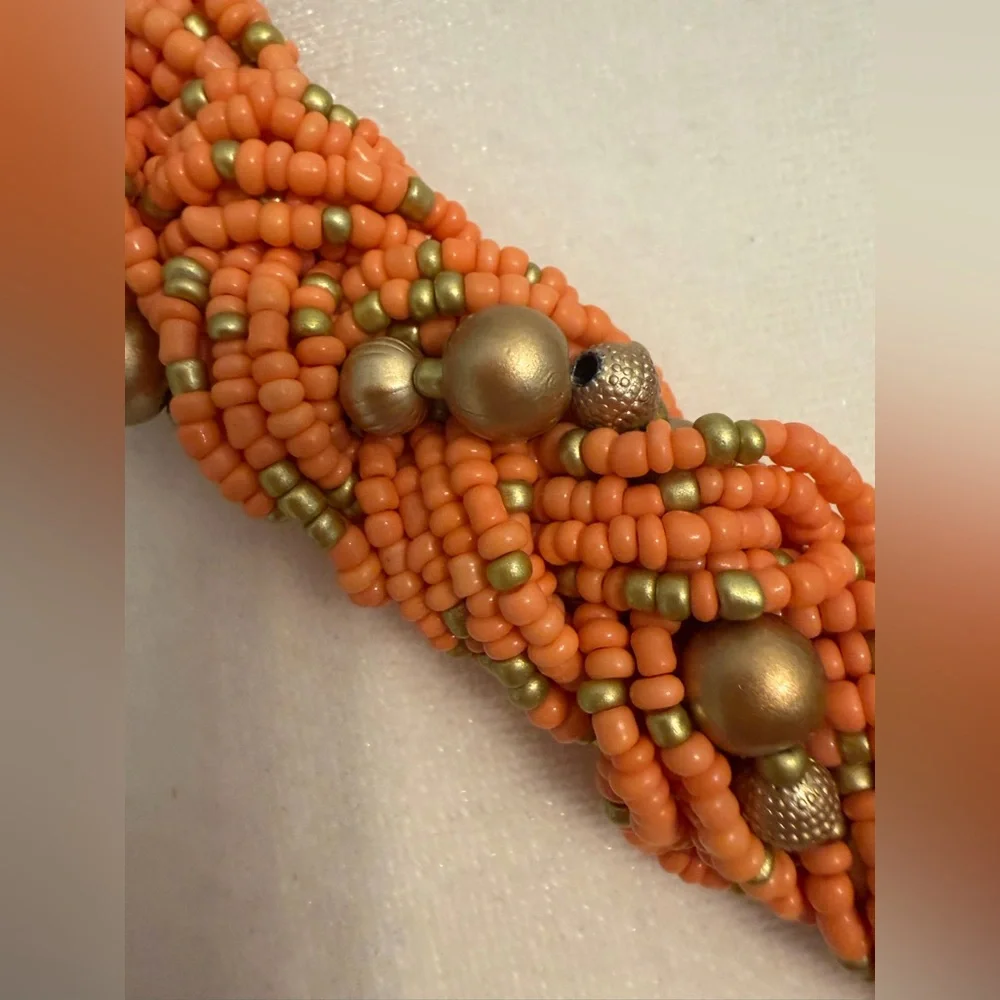 #764 Orange Beaded Statement Flower Necklace | Signed ✴️ Chunky Funky‎ & Bold ✴️